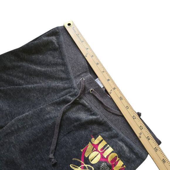 Juicy Couture Pants Gray Velour Low Rise Wide Leg Embellished Crown Women's Sz M - Picture 5 of 7